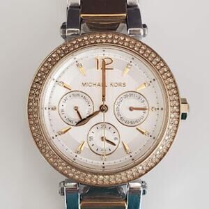 Ladies Michael Kors Chronograph‎ Watch MK6300 Two-Toned Crystal Accents Running